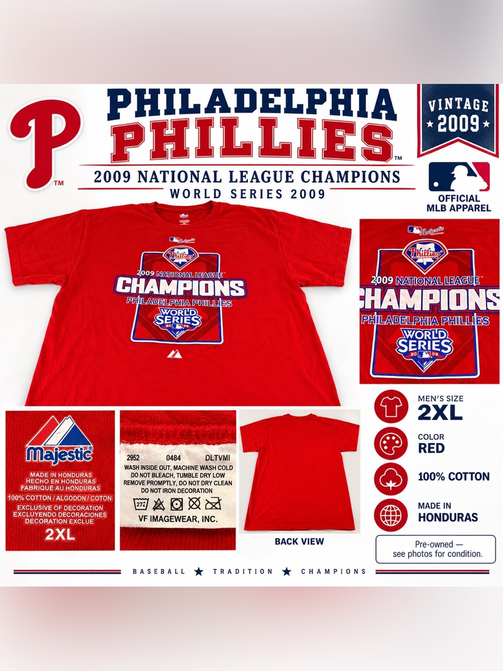 Majestic Red Philadelphia Phillies 2009 Champions Short Sleeve Tee